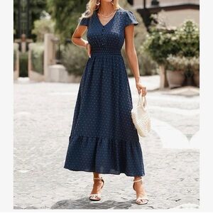 Pretty Garden  Navy Blue Polka Dot Maxi Dress